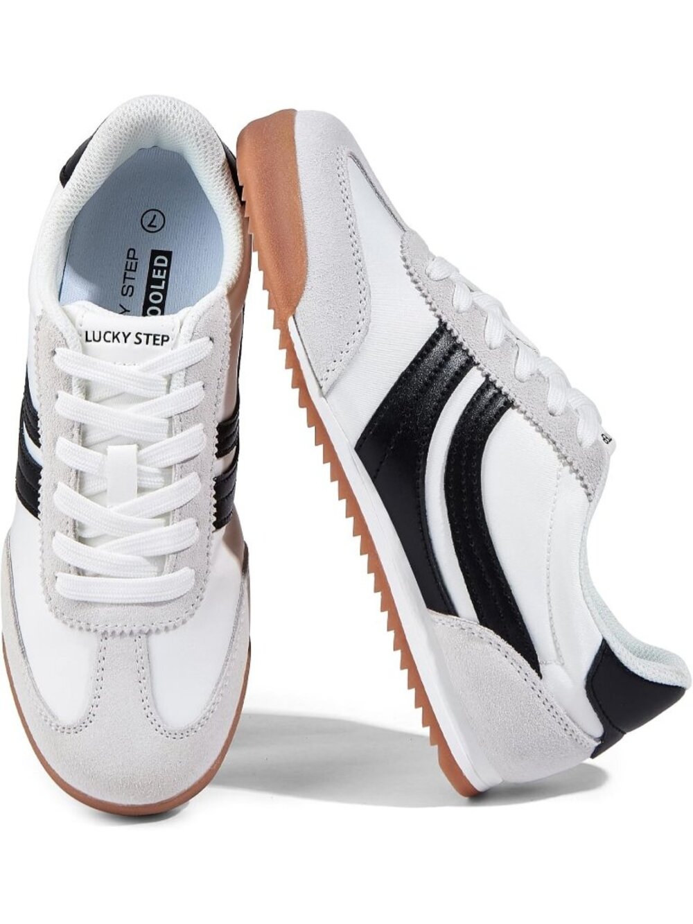 Women's White/Black Lightweight Thin Sole Lace up Anti Slip Retro Sneakers